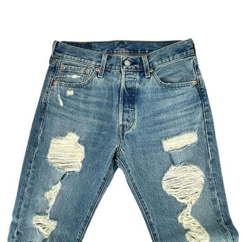 Levis 501 Original Fit Ripped Jeans‎ 005013032 Blue Medium Wash Men's Sz 30 X 30 - Picture 8 of 11